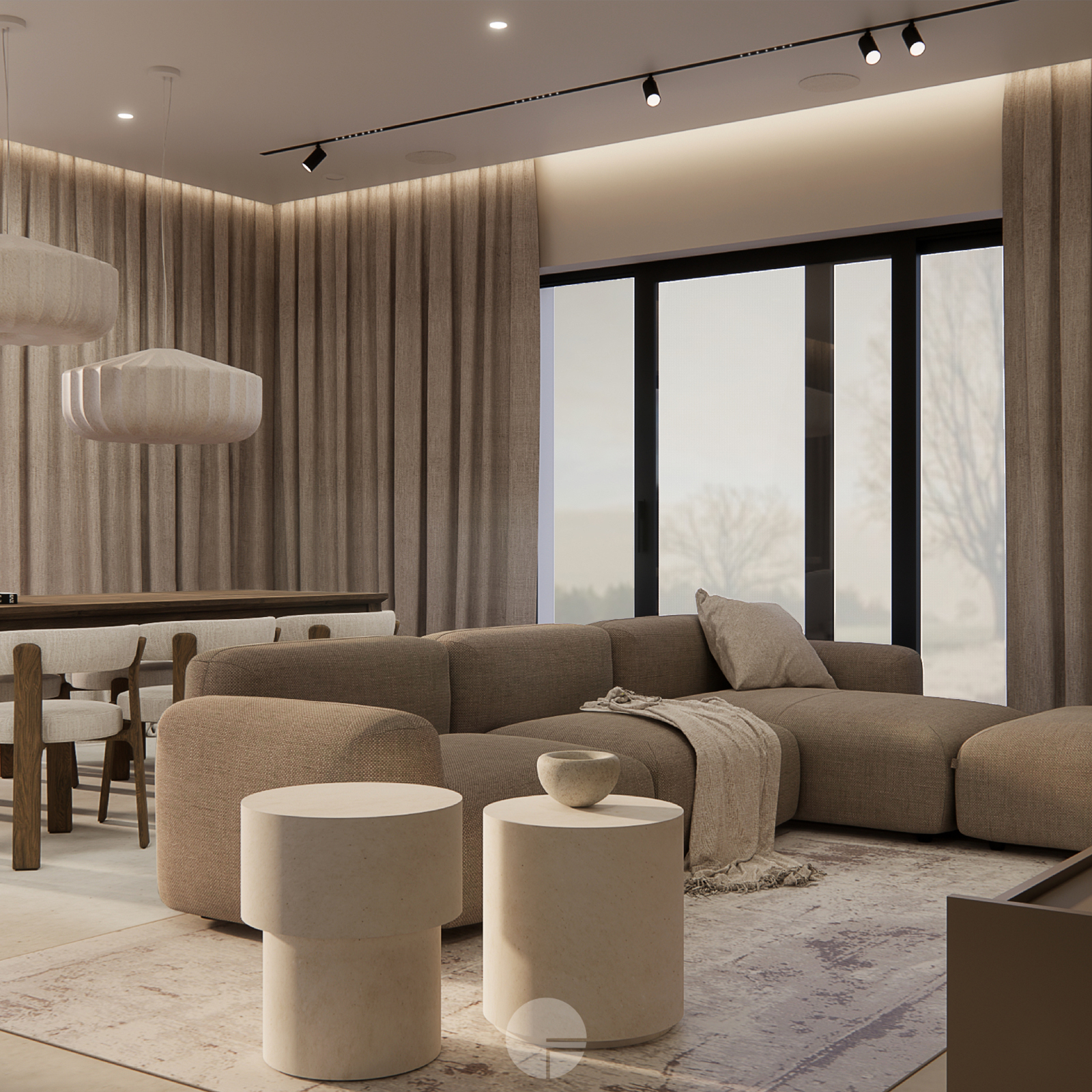 projekt japandi widok na drzwi w kolorze spalonej pomarańczy